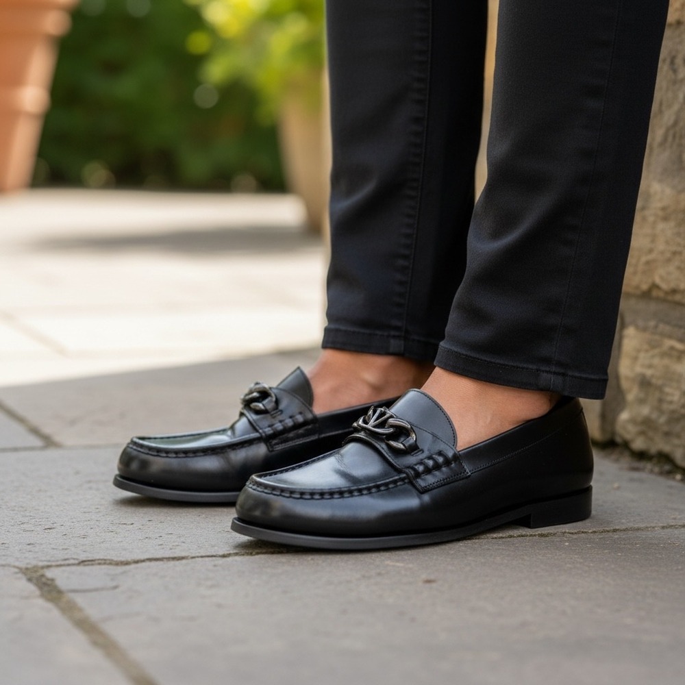 Valentino Garavani BU1G03 VLogo Chain Loafers Black Leather Mens EU 45 US 12
